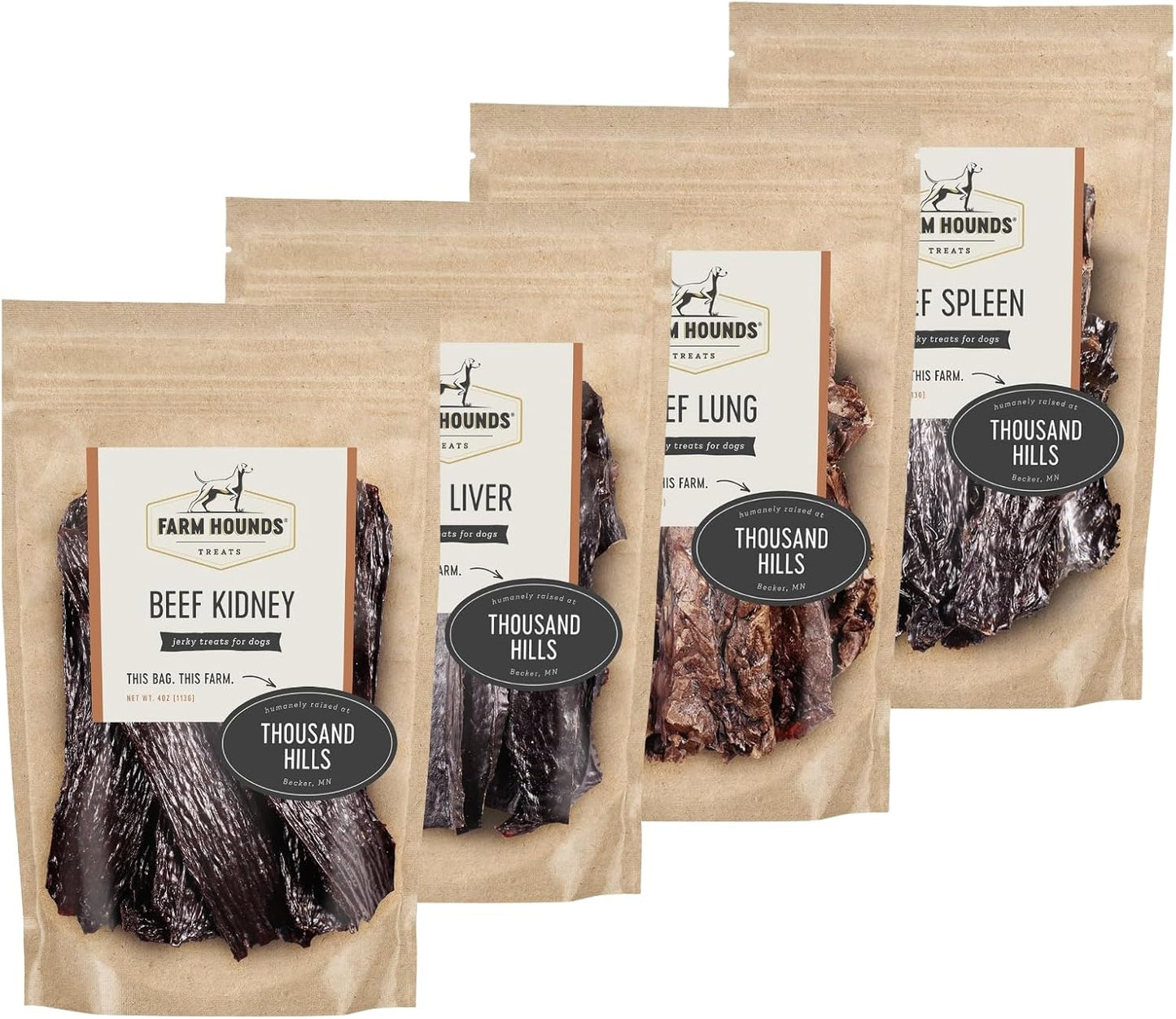 Farm Hounds - Beef Organs Bundle - Premium Beef Organs for Dogs - Made from 100% Humanely Raised Cattle - Great for Training & Treats - No Added Fillers - Made in USA - 4 Pack