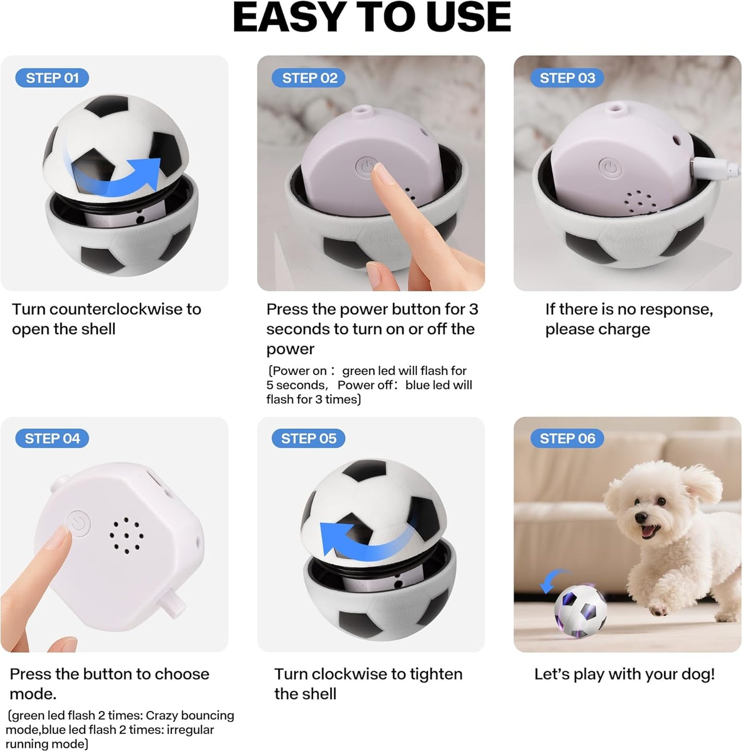 Pet Prime Active Rolling Ball for Dogs Motion Activated Rechargeable Automatic Interactive Dog Ball Toy with LED Light Self Moving Toy for Small Medium Large Dogs to Play