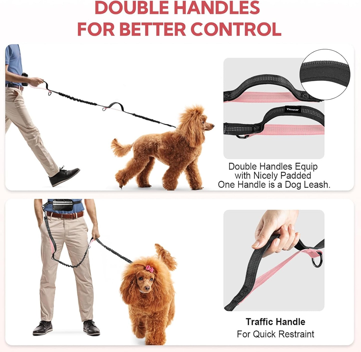 Hands Free Dog Leash, Waist Leash for Dog Walking 2 Dogs, Double Dog Leash for Two Dogs with Padded Handles, Dog Leashes for Medium and Large Dogs, Dog Walking Accessories,Tangle Free,No Pull