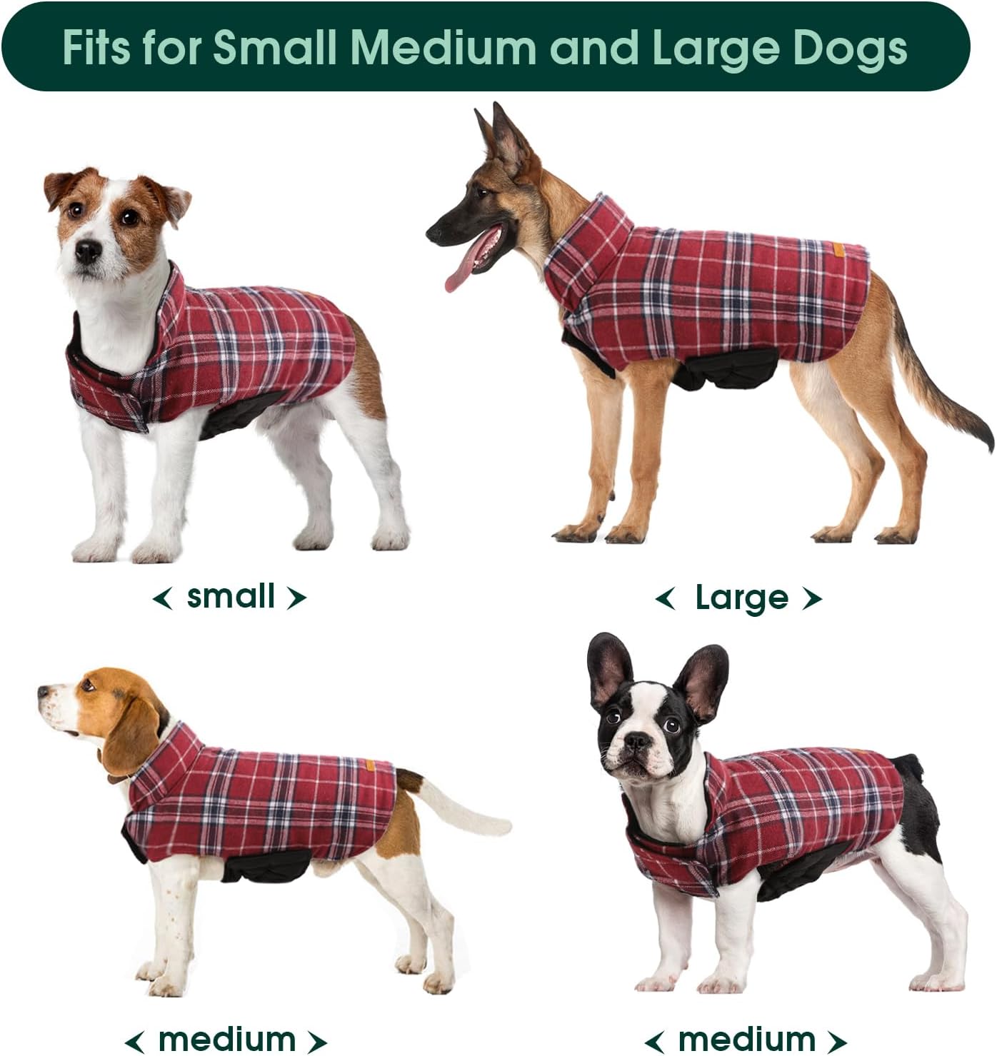 Kuoser Waterproof Dog Coat, Reversible Dog Jacket for Small Dogs, Adjustable Durable Doggie Winter Coat Warm Cozy Puppy Cold Weather Apparel from Small to Large Breed, Red S