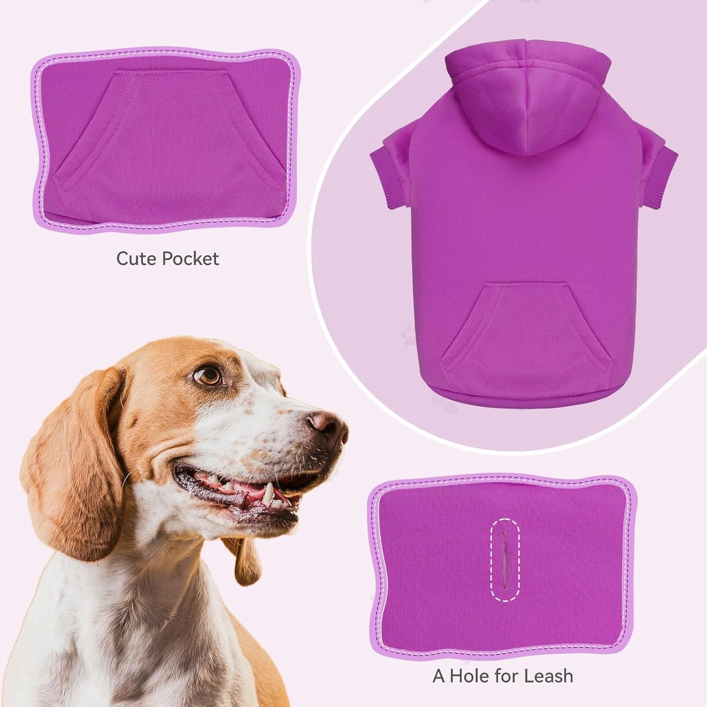 Purple Dog Hoodie Sweatshirt with Pocket - Soft Brushed Fleece Dog Clothes for Small Dogs (XS)