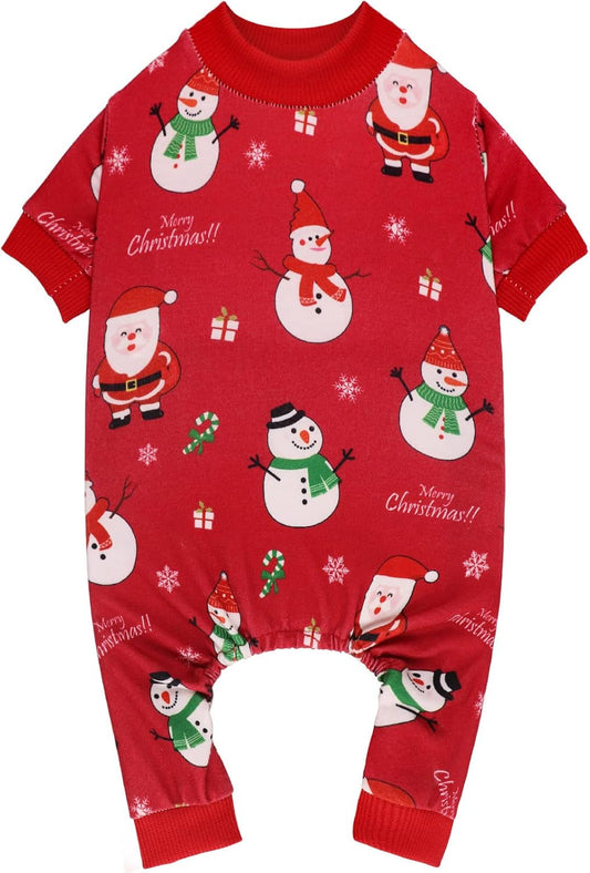 Dog Christmas Pajamas Snowman Pet Clothes Costumes Pjs Stretchy Funny Pet Costumes Outfit Dog Pajamas for Small Medium Dogs(S/M)