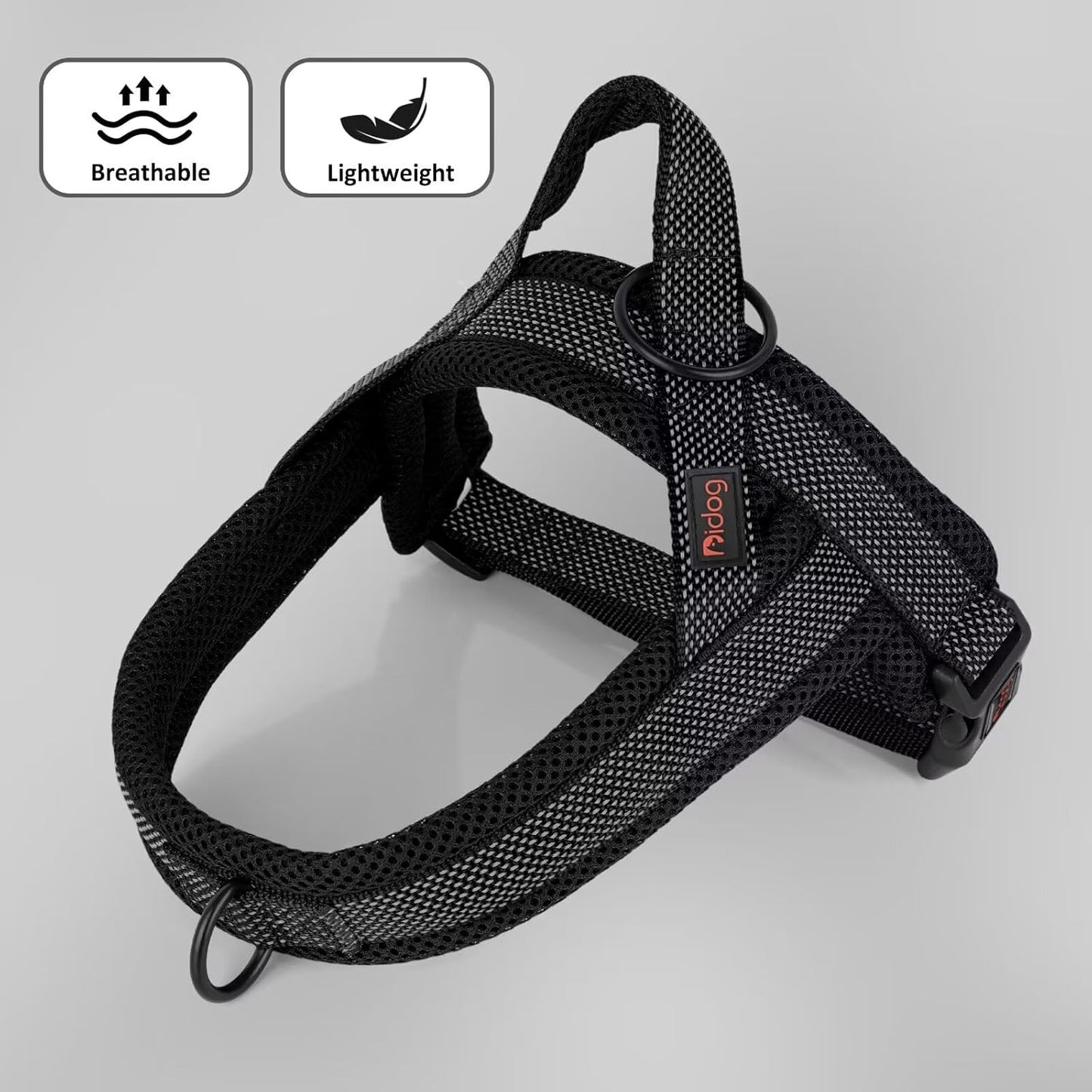 Didog No Pull Dog Harness with Breathable Mesh Padded, Full Reflective & Quick Fit Adjustable Vest Harness, Easy for Training Walking for Small & Medium and Large Dogs (Black, M:Chest 21-26")