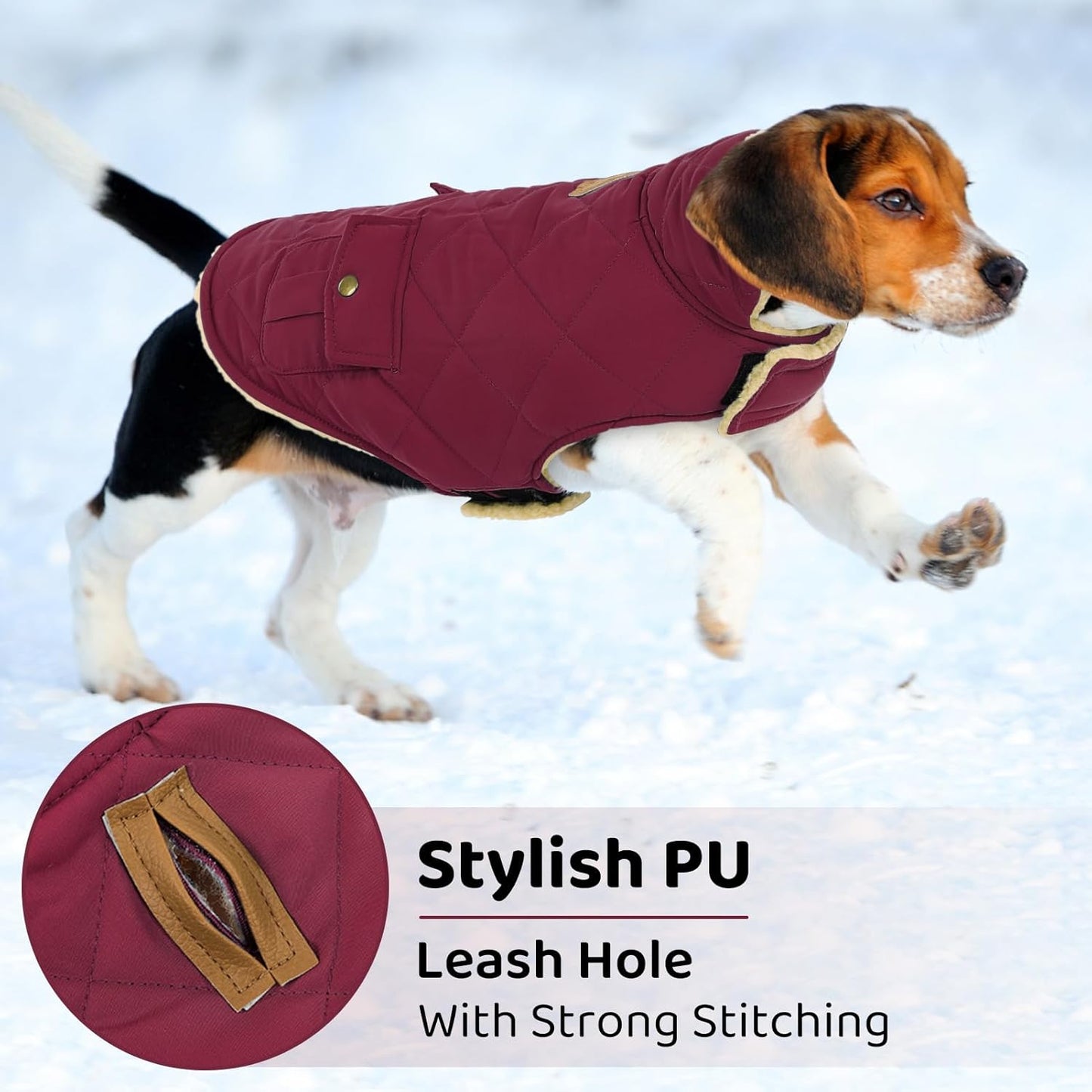 Queenmore Dog Winter Coat Warm Puffer Jacket Waterproof Plush Lining Thermal Cold Weather Vest for Small Medium Large Dogs, Windproof Easy On Pet Jacket Burgundy S