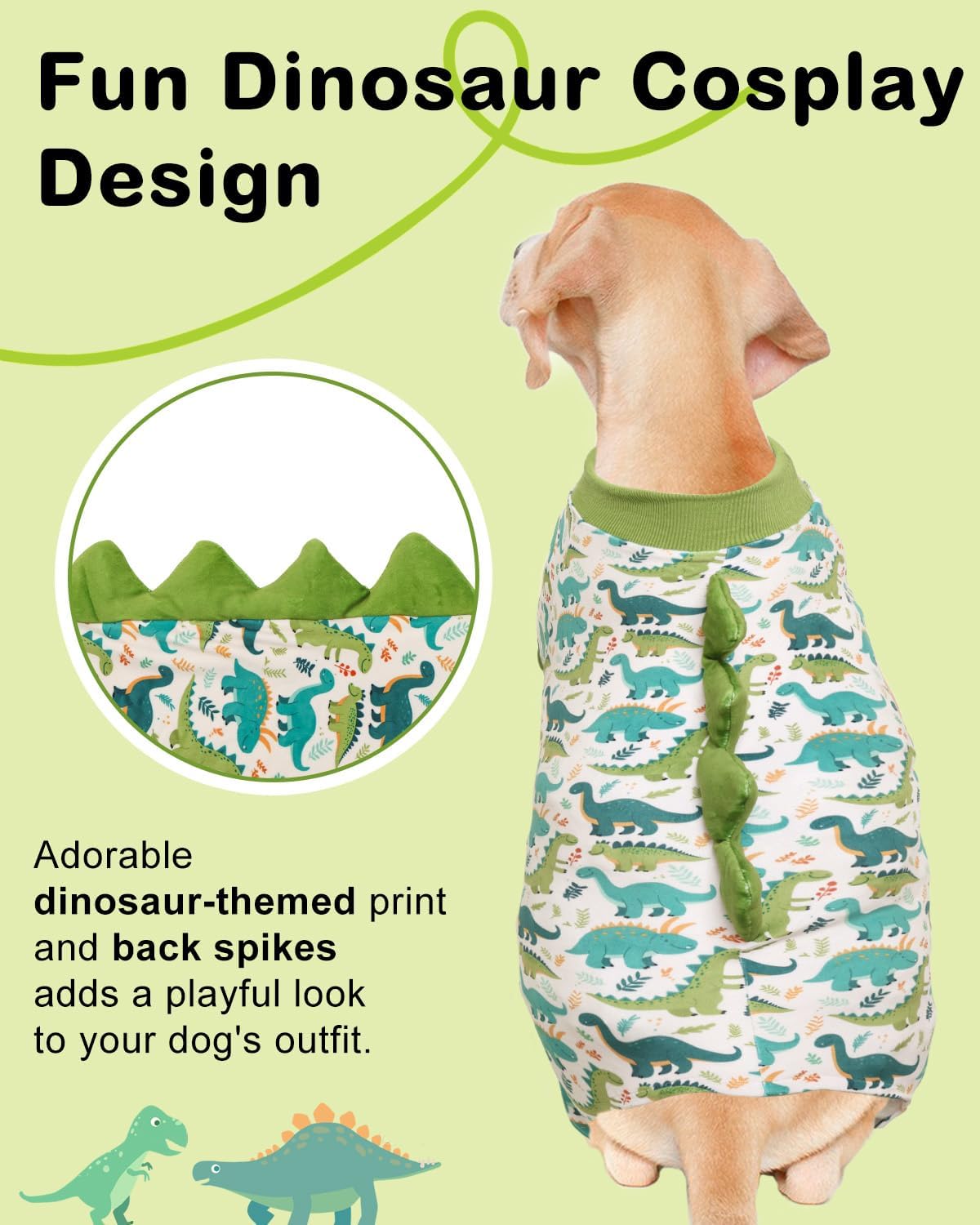 CuteBone Dinosaur Costume Dog Pajamas, Stretchy Spandex Crystal Velvet Sleepwear Coat for Small Dogs, Soft & Warm Pet Outfit Clothes for Cold Weather, Cozy Pullover Design COSP05-4XL