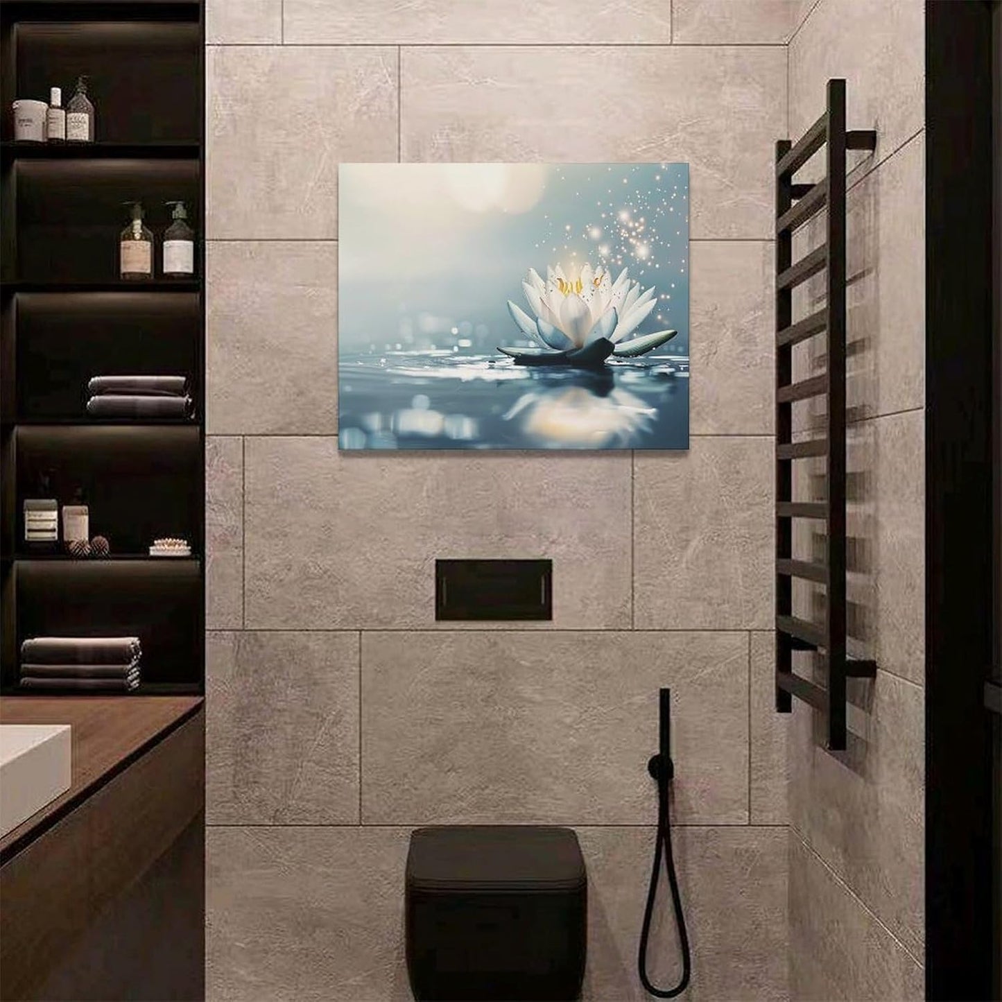 Bathroom Lotus Wall Art Floral Pictures Zen Meditation Wall Decor Yoga Spa Spiritual Canvas Print Painting Artwork for Bathroom Restroom Living Room Bedroom 16"x20"