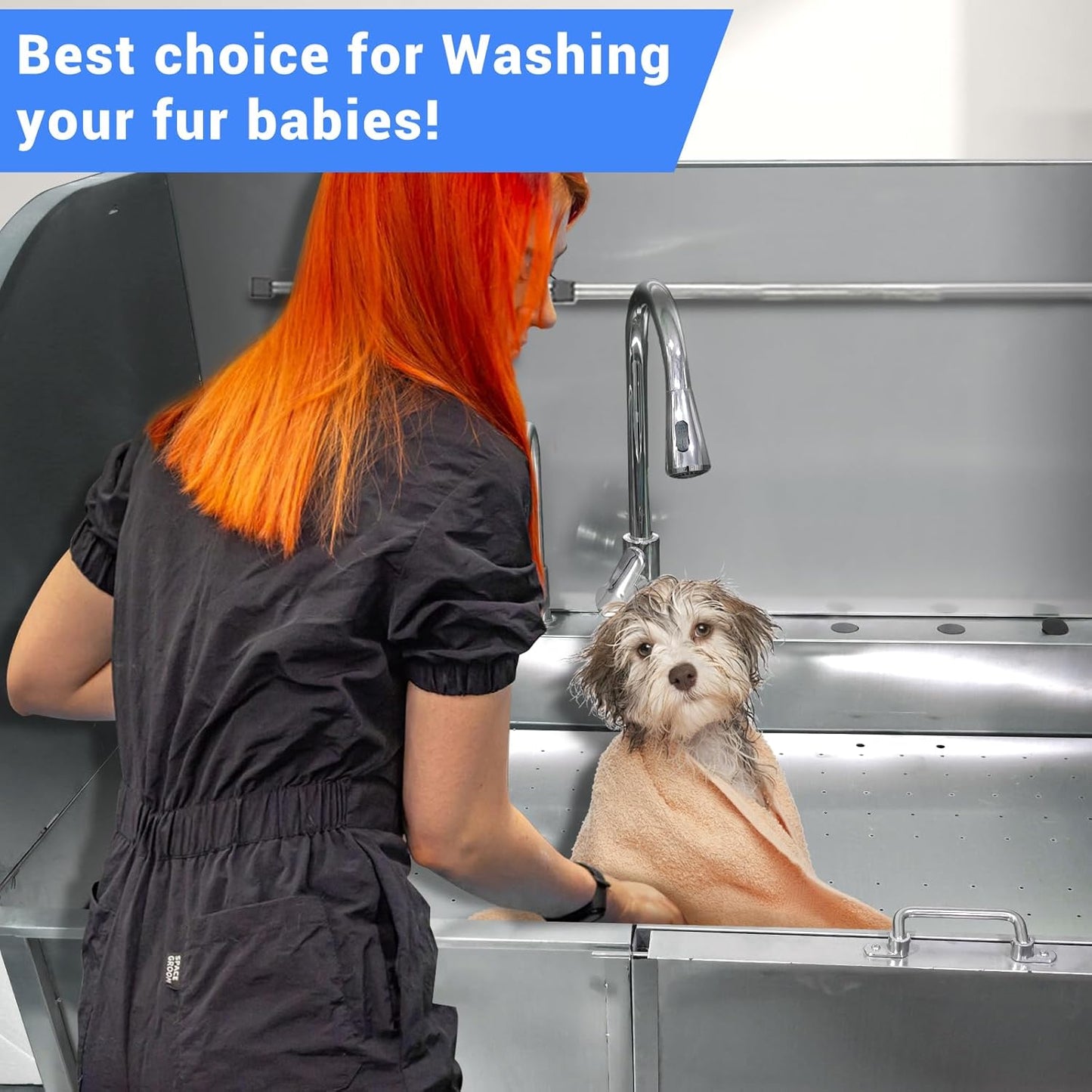 Professional Dog Grooming Tub, 38" Stainless Steel Dog Wash Station with Ramp, Storage Drawer, Floor Grate & Faucet/Dog Bathtub for Large, Medium & Small Pets, Right Door