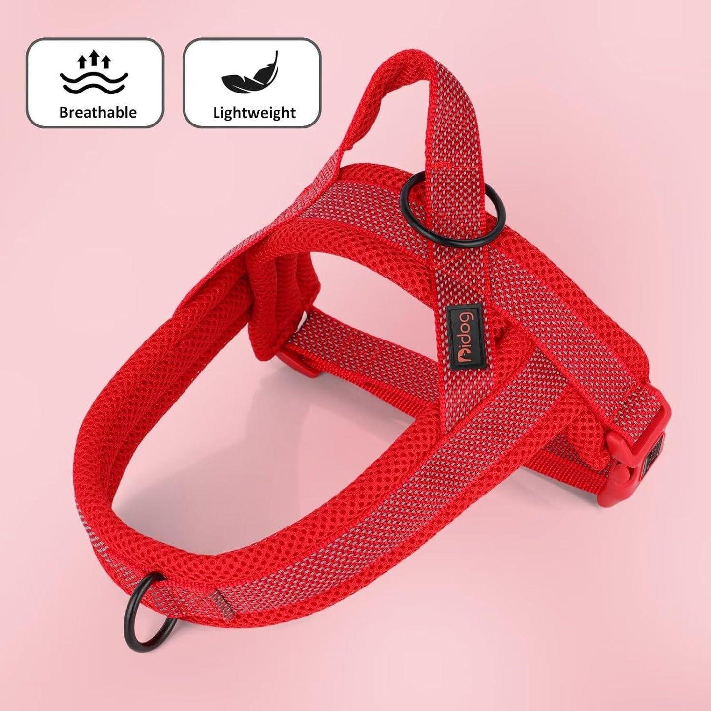 Didog No Pull Dog Harness with Breathable Mesh Padded, Full Reflective & Quick Fit Adjustable Vest Harness, Easy for Training Walking for Small & Medium and Large Dogs (Red, S:Chest 18-22")