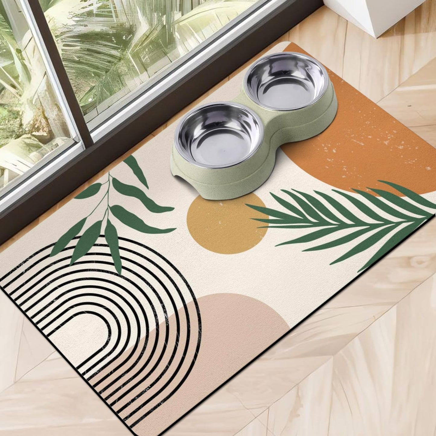 Super Absorbent Dog Food Mat - Non-Slip Bowl Mat for Food and Water, Eco-Friendly Boho Placemats for Pet Feeding