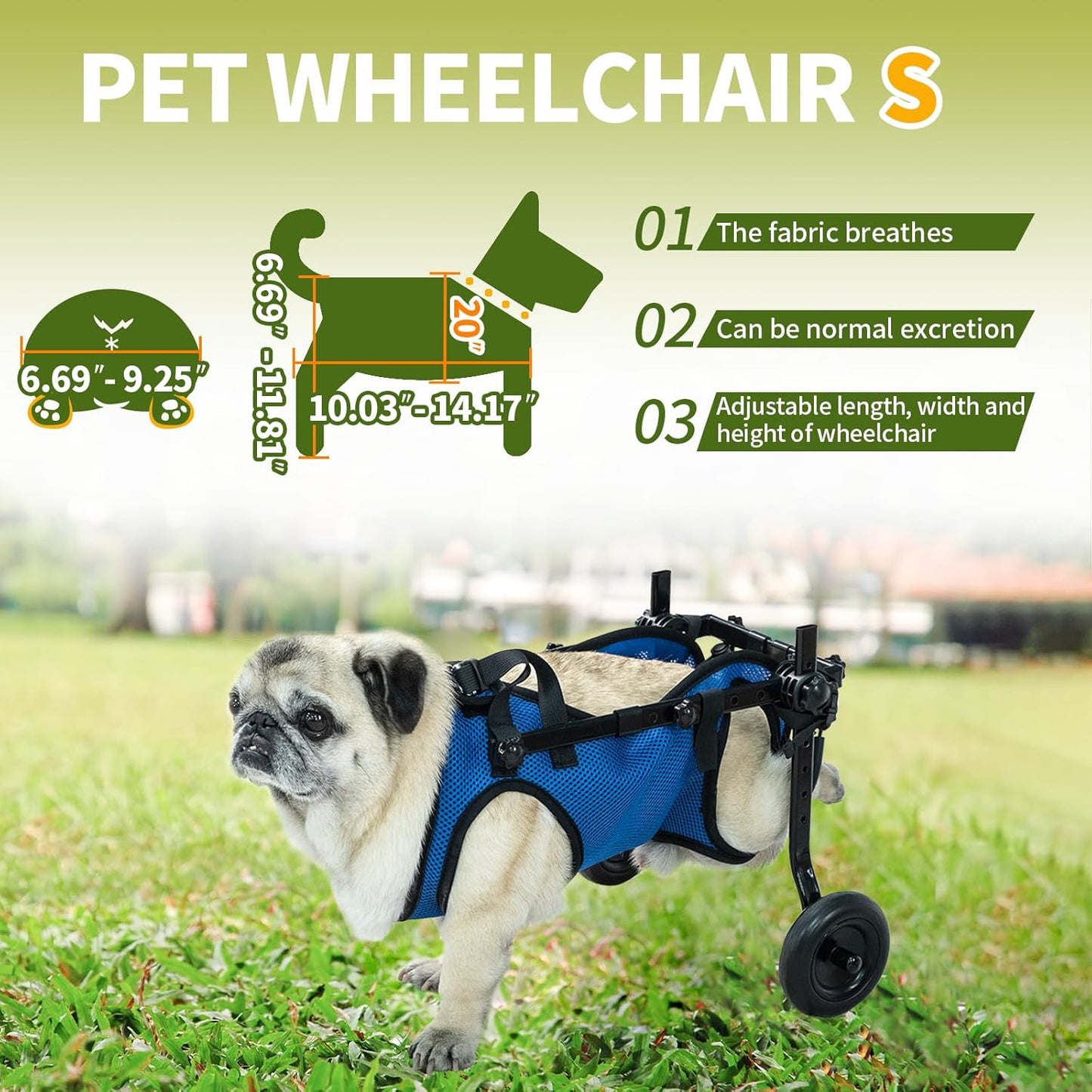 Pet Wheelchair for Leg Support Helps Senior， Wheelchair for Back Legs，Adjustable Pet Cart，Assist a paralyzed pet get Back on its feet，Support Leg Brace and Hip(Small)