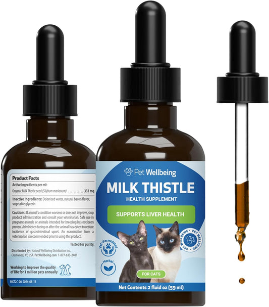 Milk Thistle for Cats - Milk Thistle Liver Detox Support, Organic Herb - Pet Wellbeing Vet-Formulated Holistic Supplement - 2oz (59 ml)