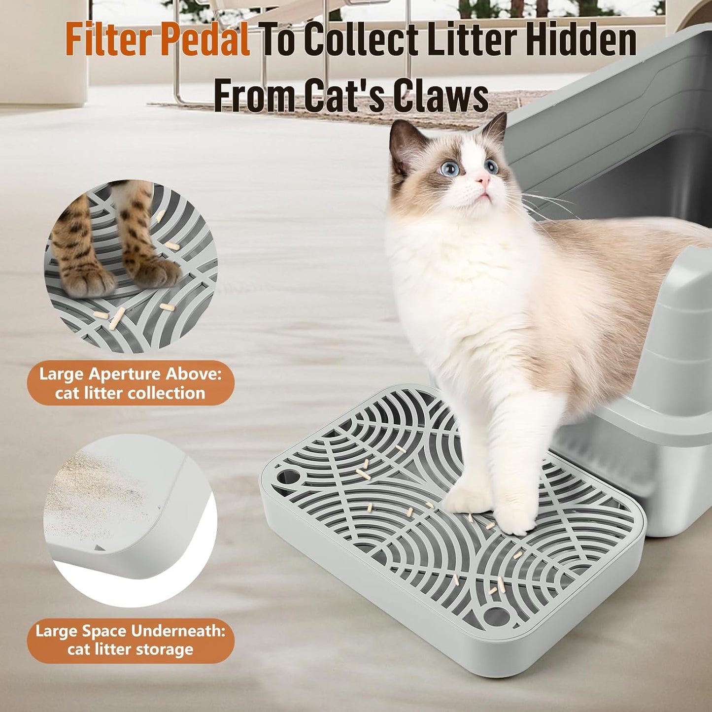 Litter Box Step, Cat Step/Ramp/Catcher with Filter Function, Easy to Clean, Filter Pedal Ideal for Kitten & Elderly Cats (Light Grey)