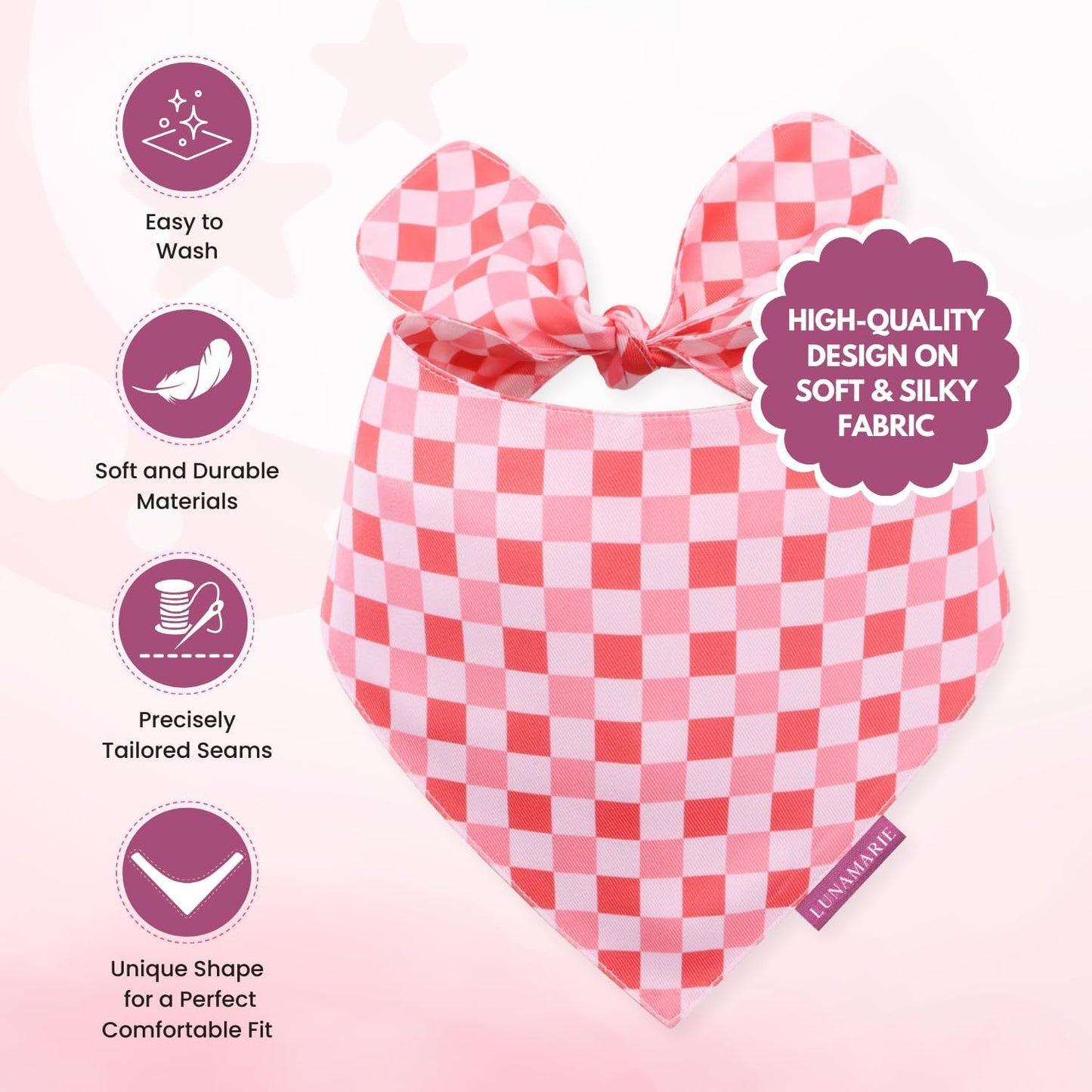 LunaMarie - Luxury Pet Birthday Bandanas -Premium & Silky Poly Fabric | 100% Handmade | Custom Shape Dual Layered (Rebel, Medium)