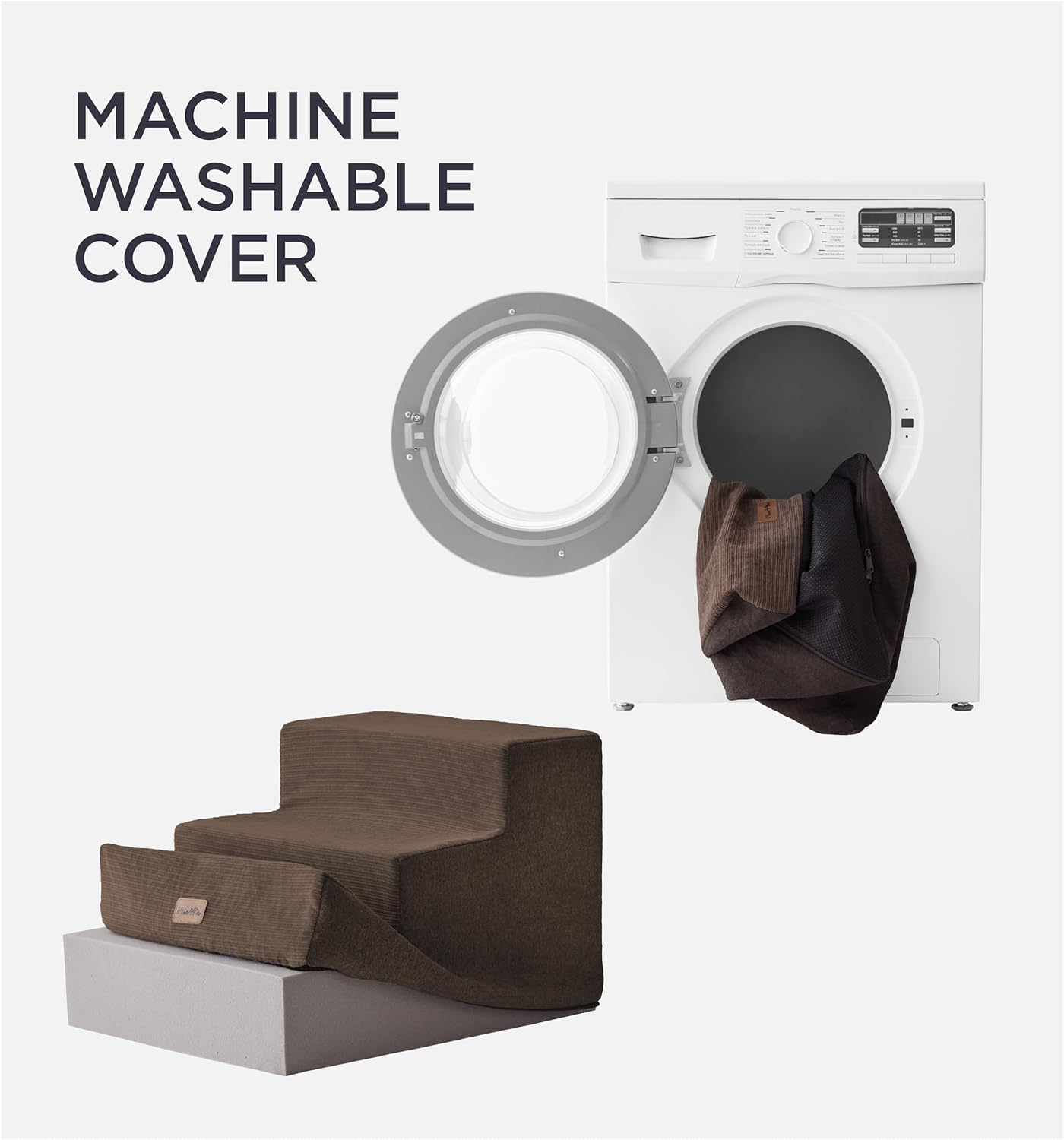 Made4Pets Dog Stairs for Small Dogs, Extra Wide Dog Steps for Bed Couch Sofa and Chair, 35D Foam Pet Steps for Small Dogs and Cats, Non-Slip Bottom Pet Stairs, Brown, 3 Steps