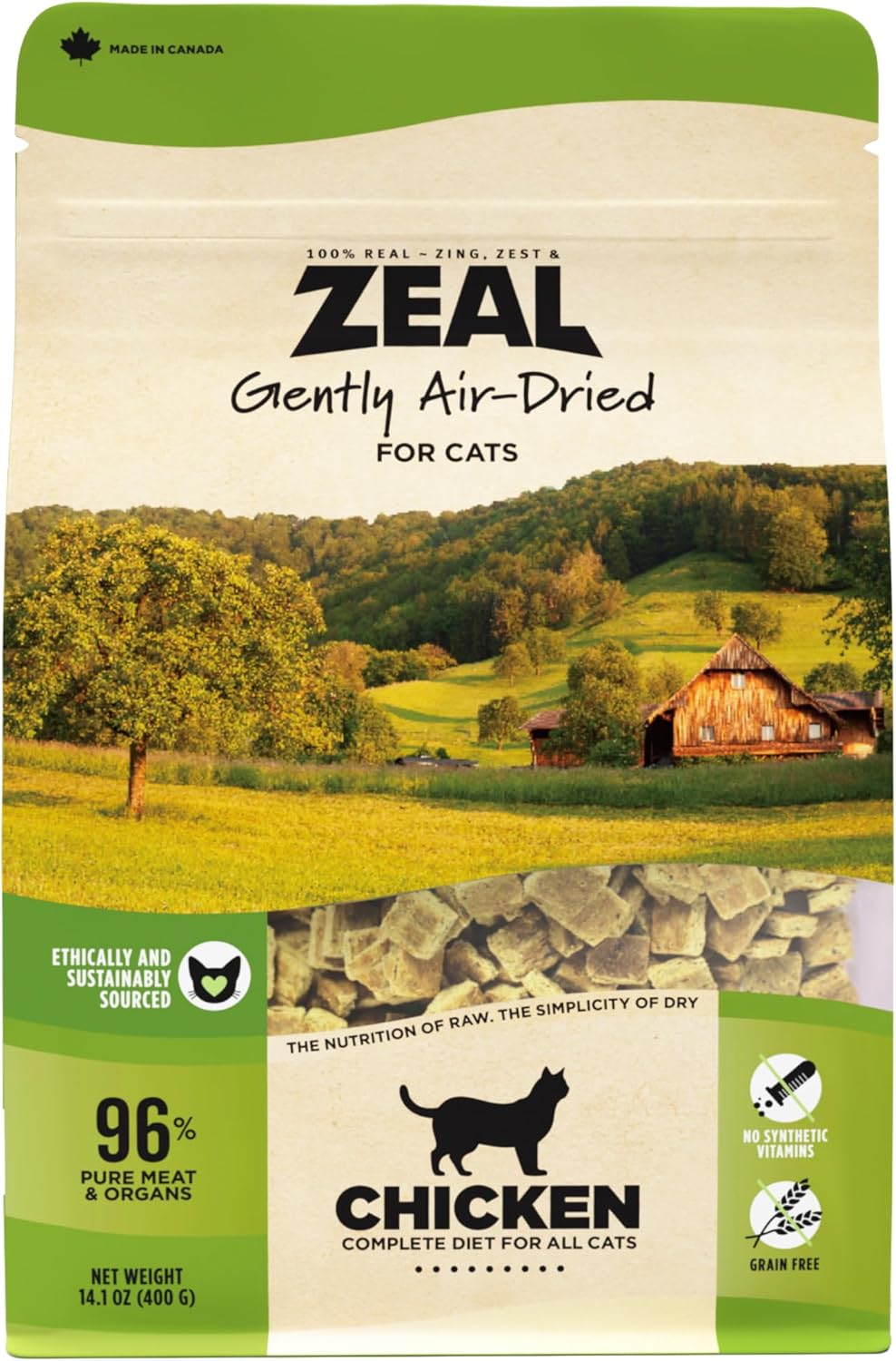 ZEAL Canada Air-Dried Cat Food Chicken Recipe - High Protein, Natural Superfoods, Nutrient Rich, No Fillers, Grain Free, Complete & Balanced (Chicken, 14.1 oz)