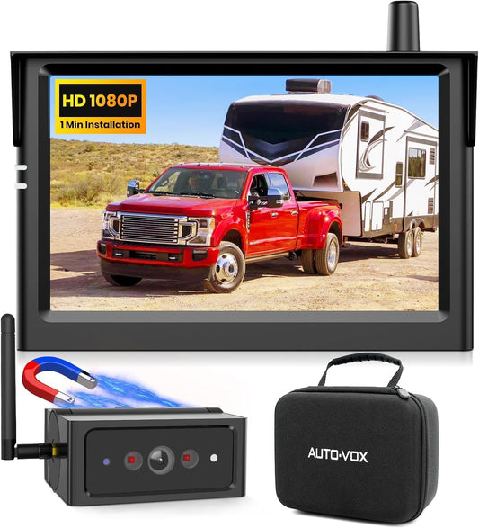AUTO VOX Wireless Backup Camera Magnetic: 5" Portable No Wiring 1 Min Install Trailer Hitch Camera, 2-Channel HD 1080P Car Monitor & IR Night Vision Back Up Camera Systems for Truck, RV, Camper