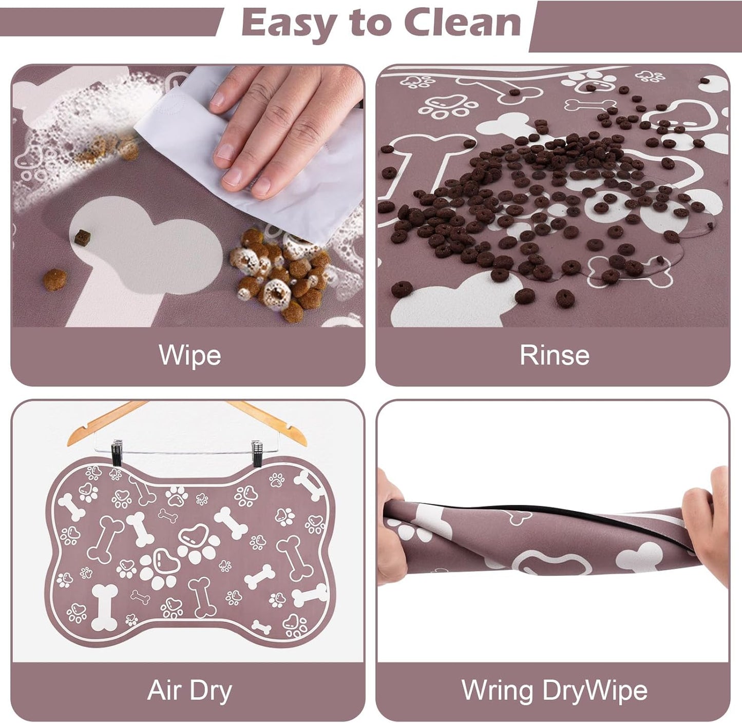 Dog Cat Mat for Food and Water,Rapid Absorbent Pet Feeding Mat, Bone Shaped Dog Placemat Bowl Mat with Rubber Backing,No Stains Pet Food Mats Indoor, Pet Accessories Supplies,Brown 16"×24"