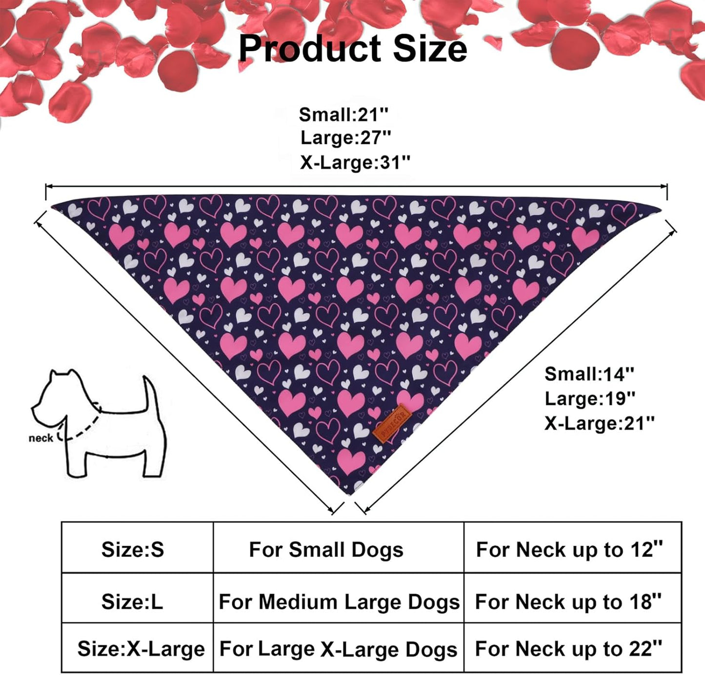 PTDECOR Valentine Dog Bandana, White Purple Love Heart Design Reversible Dog Scarf, Triangle Valentine Bandanas for Small Pets (Small)