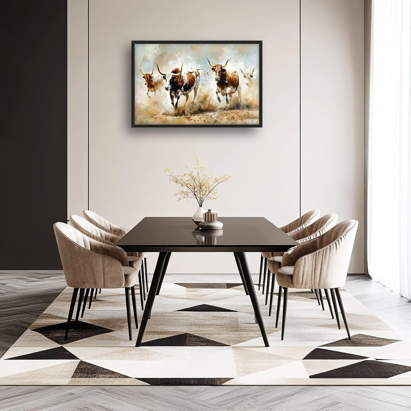 Highland Cow Large Wall Art Wild Animal Running Pictures Farmhouse Rustic Longhorn Wall Decor Canvas Print Painting Artwork for Bathroom Living Room Bedroom 36L" x 24W"