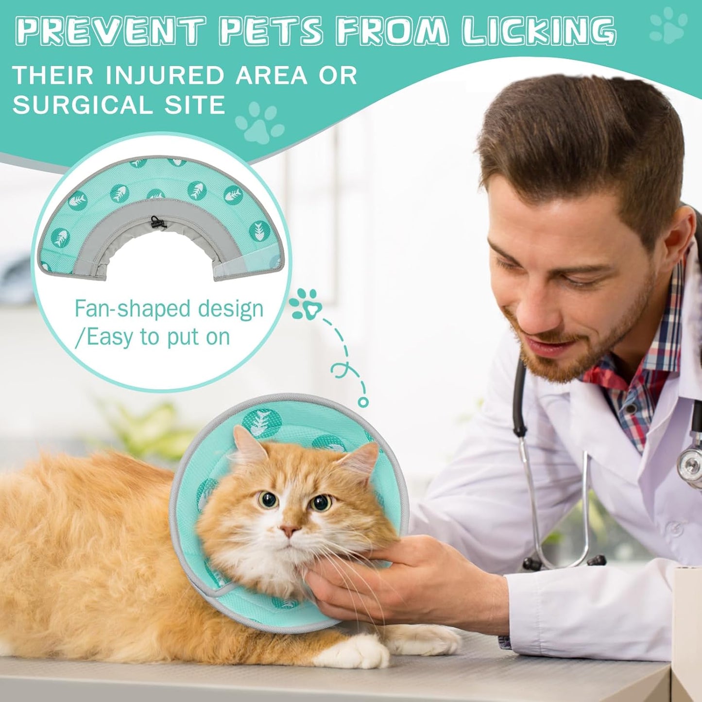 Cat Cone Collar Soft to Stop Licking After Surgery Cat Recovery Collar for Small Large Cats Adjustable Elizabethan Collar