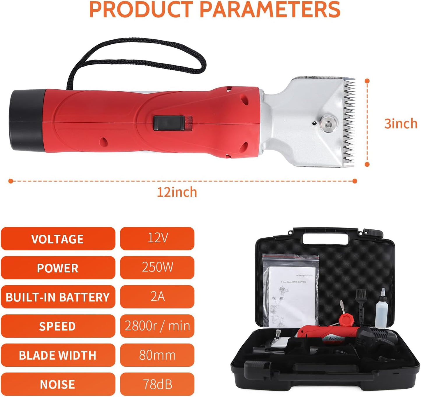 DUCKBOY Cordless Horse Clipper, Rechargeable Battery Powered Animals Shears Grooming Tools for Shaving Fur Wool Tool, Large Livestocks, Llamas, Cattle, Alpacas, Thick Coat Animals Trimmer
