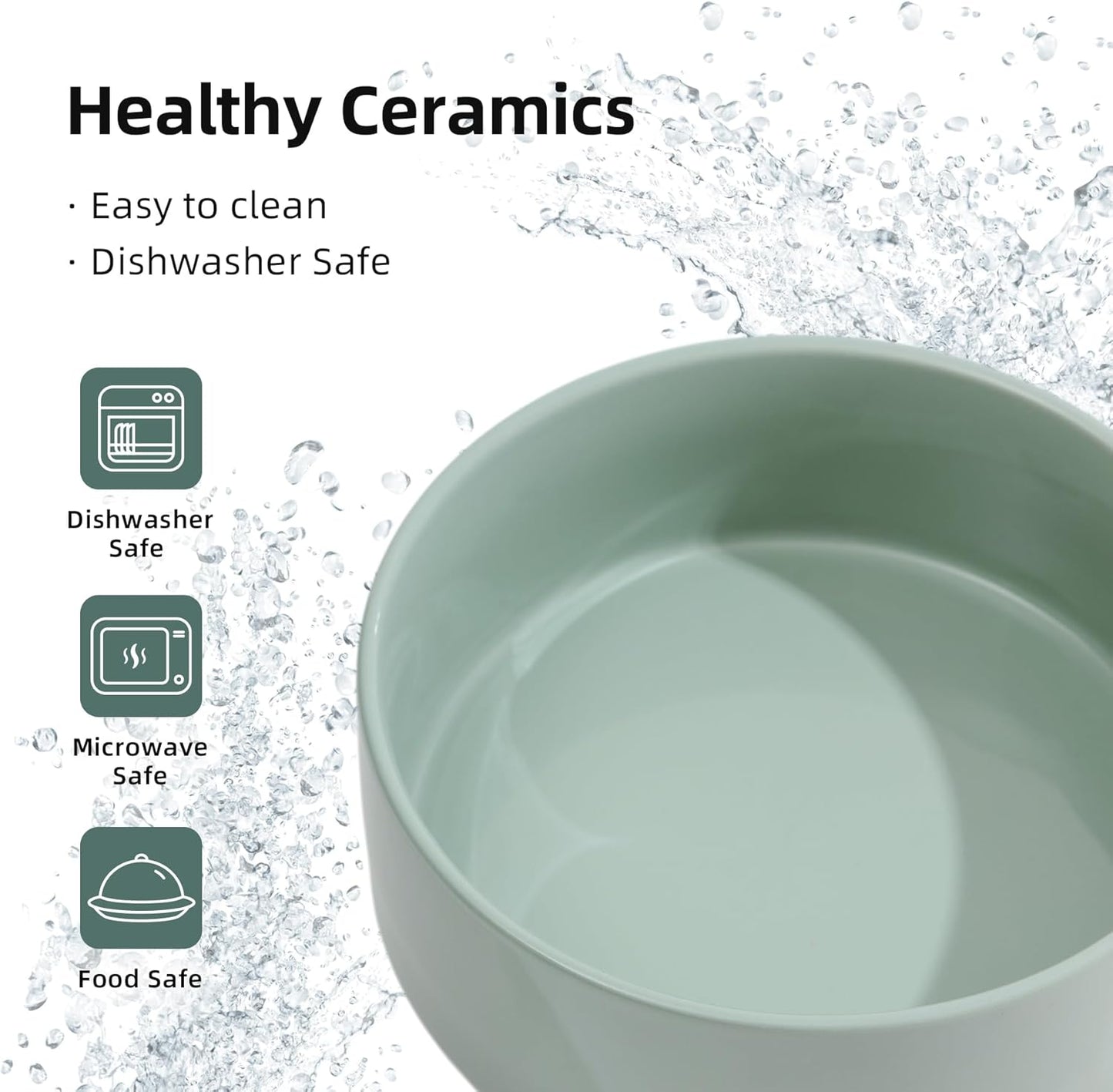 Ceramic 7.3inch Dog Bowl, Food and Water Bowl for Medium Breed Dog, Pet Feeder for Replacement (Single Bowl, Light Green)