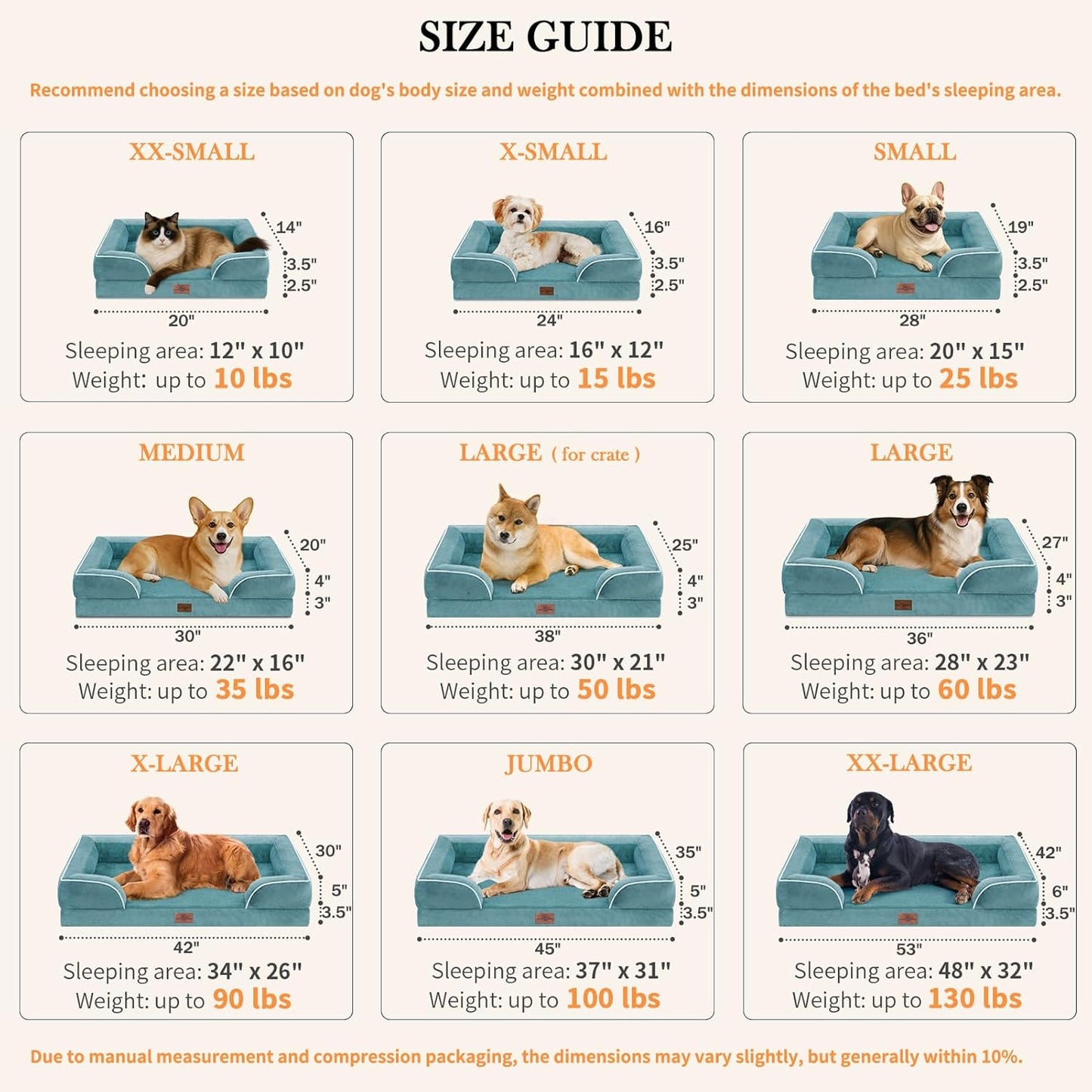 Comfort Expression Medium Dog Beds Waterproof Orthopedic Foam Dog Sofa Beds for Medium Large Dogs Comfy Pet Bed with Washable Removable Cover & Non-Slip Bottom(Medium,Washed Blue)