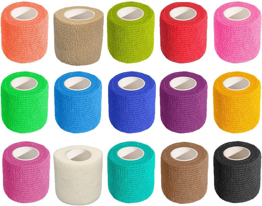 Self Adhesive Bandage Wrap 15Roll,Non-Woven Cohesive Bandage Tape,5CM x 5Yard Vet Wrap Tape for Wrist & Ankle Grip Cover,Elastic Athletic Tape-15color