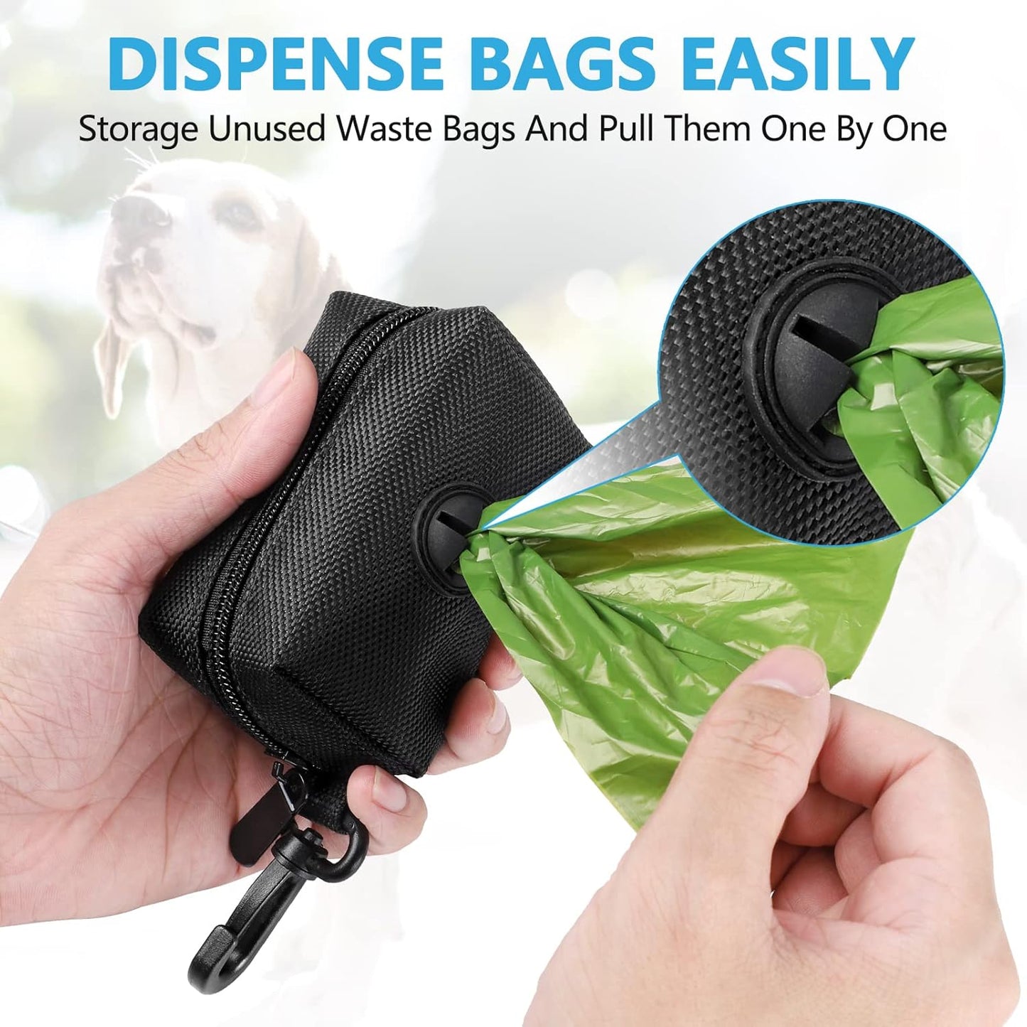 Dog Waste Bag Dispenser Pet Poop Bags Holder for Doggie Waste Bags Dispensers Soft Fabric Zipper Small Doggy Puppy Pouch for Leash Accessory Attachment with Carrier,2PCS Blue&Black