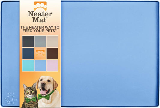 Neater Pet Brands Neater Mat Pet Mats for Food and Water, Cat & Dog Bowl Mat Waterproof Silicone, Feeding Tray, Dog Food Mats for Floors, Placemat w/Raised Edge for Under Bowls, 32" x 24", Light Blue