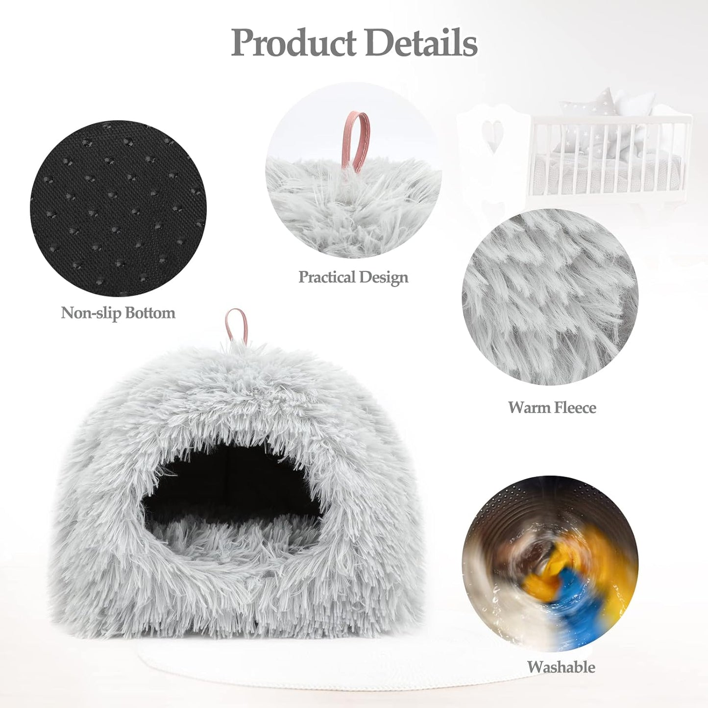 YUEPET Guinea Pig Bed Plush Calming Hideout, Warm Rabbit Hide for Hamsters Hedgehogs Ferrets Dwarf Rabbits and Other Small Animals(Grey)