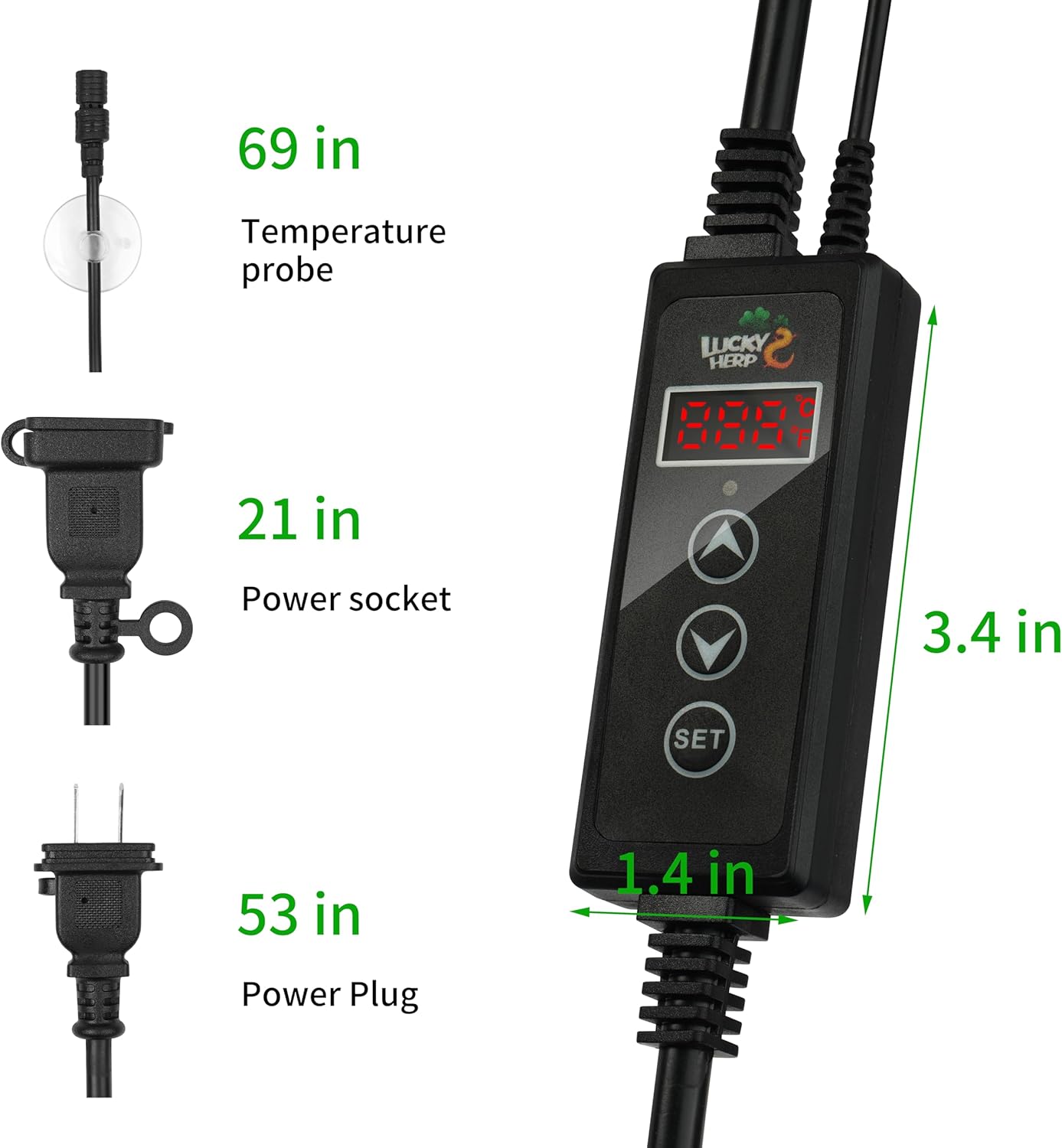LUCKY HERP Reptile Dimming Thermostat, PID Heat Lamp Temperature Controller with LED Digital Screen, Terrarium Thermostat for Reptile Heat Lamp Heat Mat & Heaters, Support ℉/℃, Memory Function