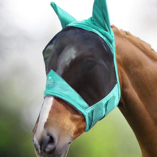 Harrison Howard CareMaster Pro Luminous Horse Fly Mask Large Eye Space Standard with Ears UV Protection for Horse Summer Mint XL Extra Full