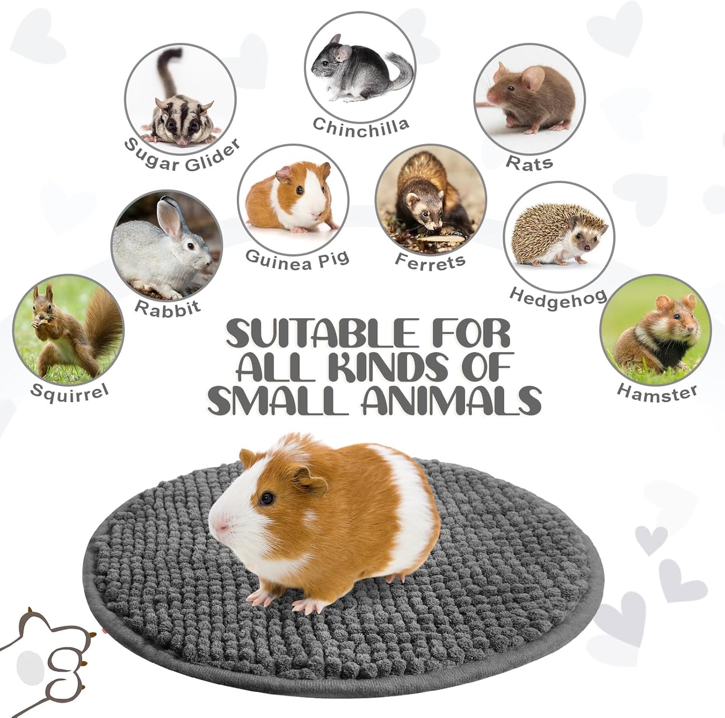 Amylove 4 Pcs Guinea Pig Cage Liner Guinea Pig Bedding Washable Fleece Pee Pads Reusable Small Animals Training Mat Small Animal Sleeping Bed for Bunny Hamster(Dark Gray,Diameter 12 Inch)