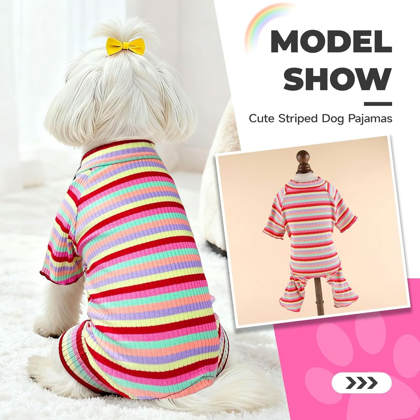 BAEJMJK Striped Dog Pajamas Stretchy Cute Four-Legged Boy Girl Dog Clothes with Sleeves Comfortable Dogs Jumpsuit Colorful Pet Puppy Outfits Apparel for Small Medium Dogs Cats(Red,Small)