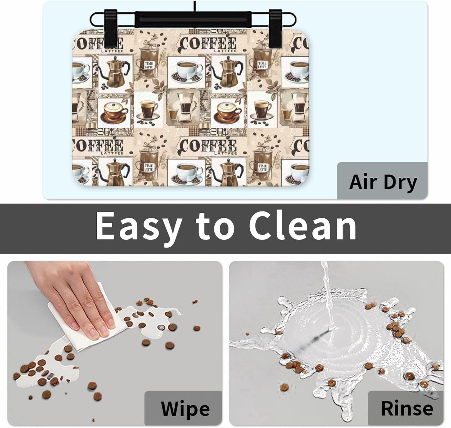 Coffee Dog Food Mat Absorbent Bowl Mats No Stains Quick Dry Waterproof Pet Cat Placemats for Food and Water, 30x45cm