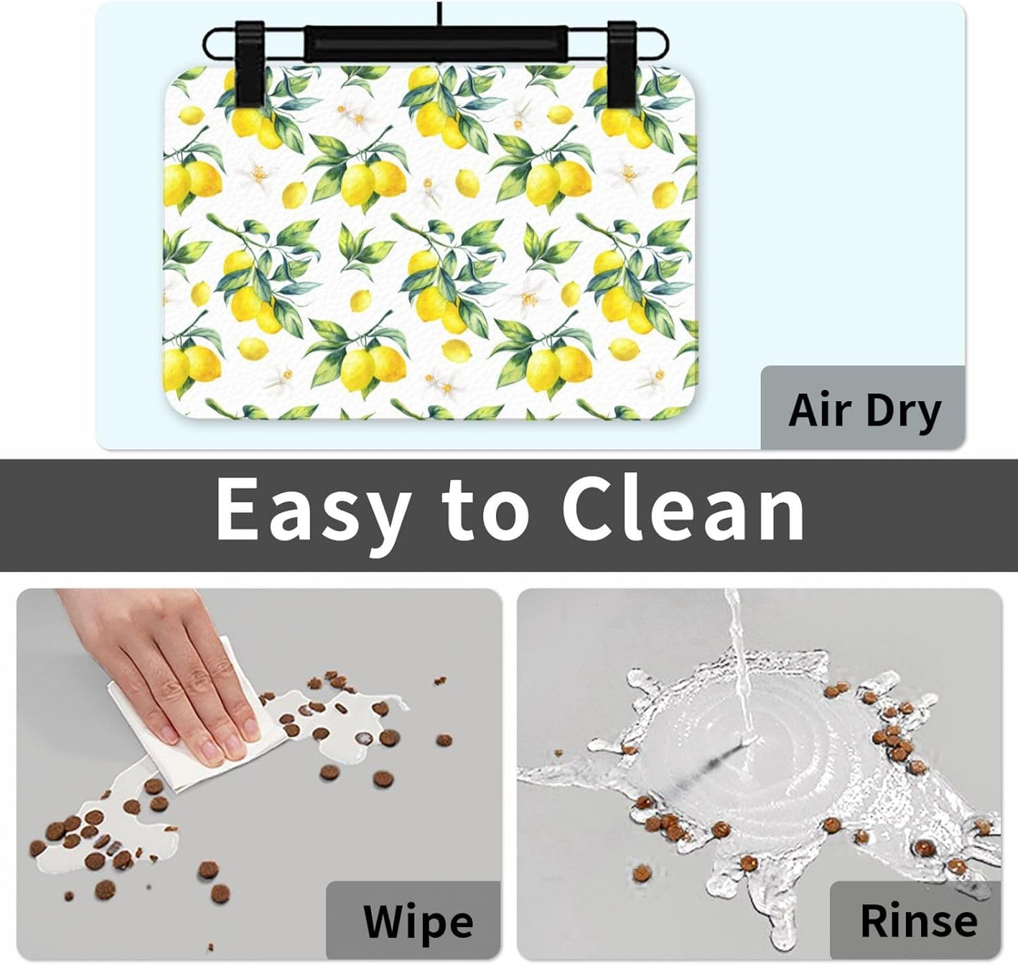 Tropical Lemon Leaves Dog Food Mat Absorbent Bowl Mats No Stains Quick Dry Waterproof Pet Cat Placemats for Food and Water, 30x45cm