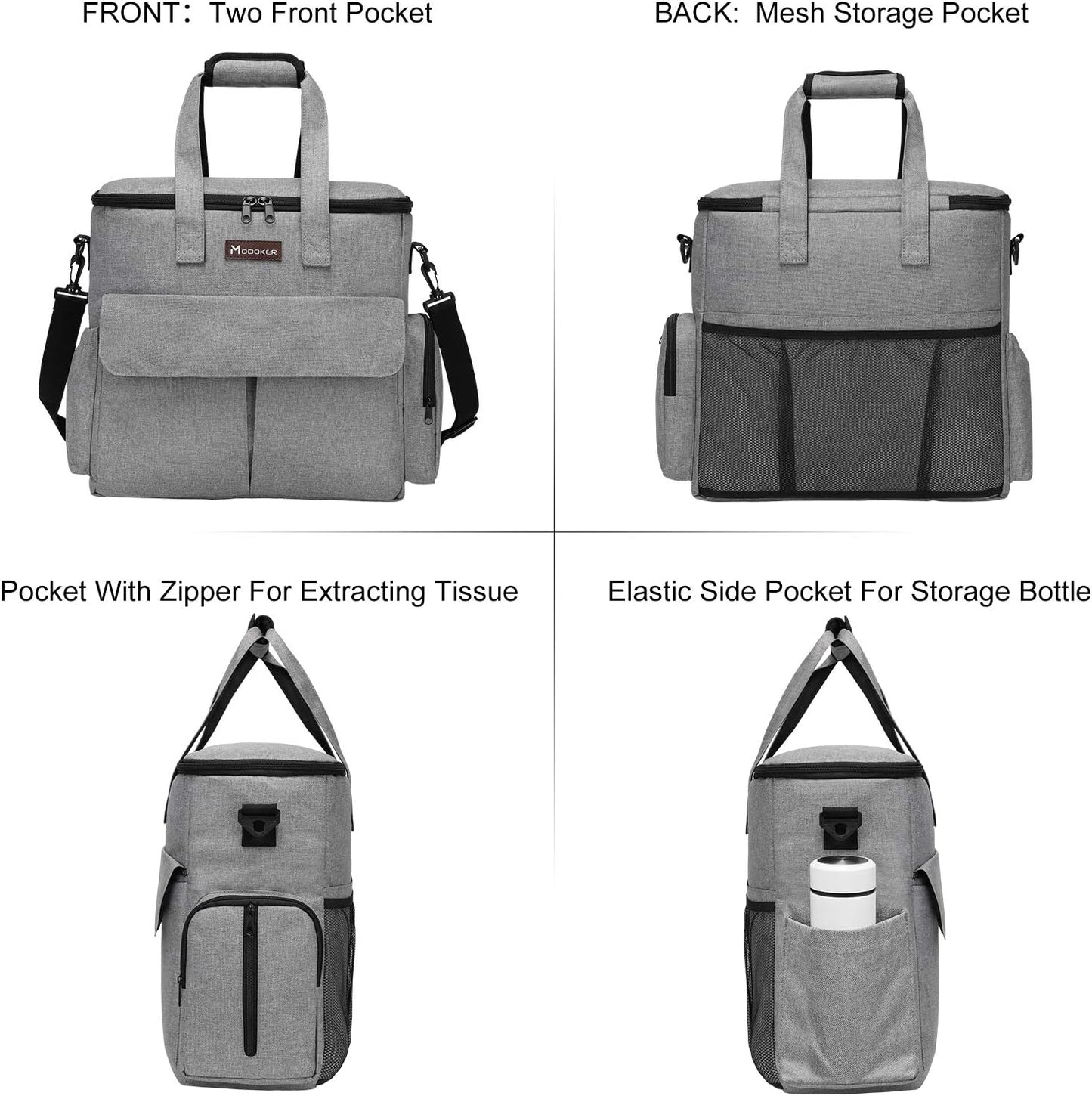 Modoker Dog Travel Bag, Weekend Pet Travel Set for Dog and Cat, Airline Approved Tote Organizer with Multi-Function Pockets, 2 Food Storage Containers, 2 Collapsible Bowls, 1 Feeding Mat (Grey)