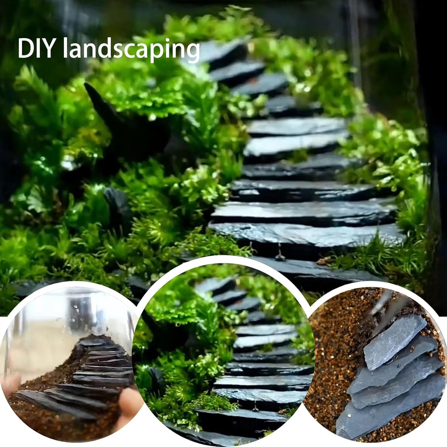 Natural Slate Stone Rocks 2 to 4 inch Aquariums Stone for Aquascaping,Terrariums,Reptile Enclosures,Paludariums, and Gardens-5lb