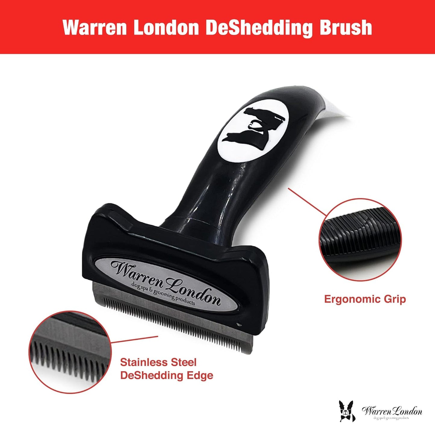 Warren London Medium Long-Hair Deshedding Brush | 2.5″ Stainless ¼″ Teeth | Breaks Up Mats & Captures Loose Undercoat | For Spaniels, Aussies & Mixed Breeds