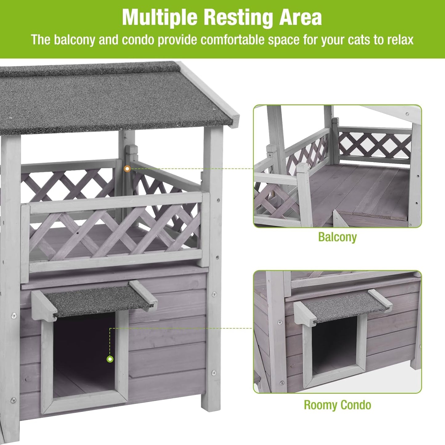 GUTINNEEN Cat House Outdoor Weatheproof Feral Cat Shelter Wooden Cat Condos for Winter Large Balcony（AIR09）
