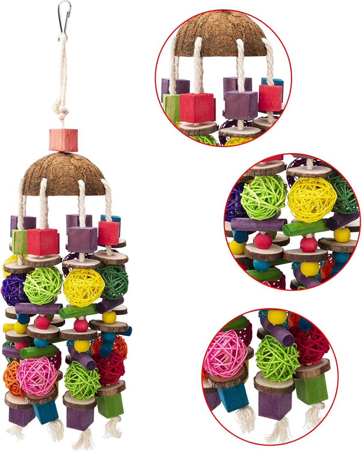 EBaokuup Large Bird Parrot Toys, Multicolored Wooden Blocks Bird Chewing Toy Parrot Cage Bite Toy for Macaws Cokatoos African Grey and Large Medium Parrot Birds