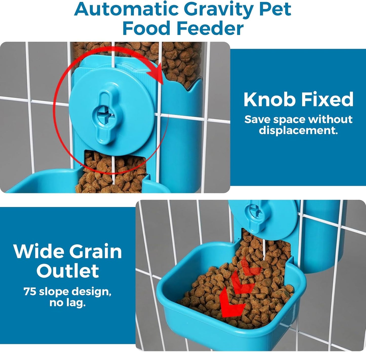 VANNON Small Animal Hanging Automatic Food Dispenser, 35oz Gravity Pet Feeder for Cage, Food Bowl for Rabbit Puppy Cat Ferret Guinea Pig Chinchilla Parrot (Blue)