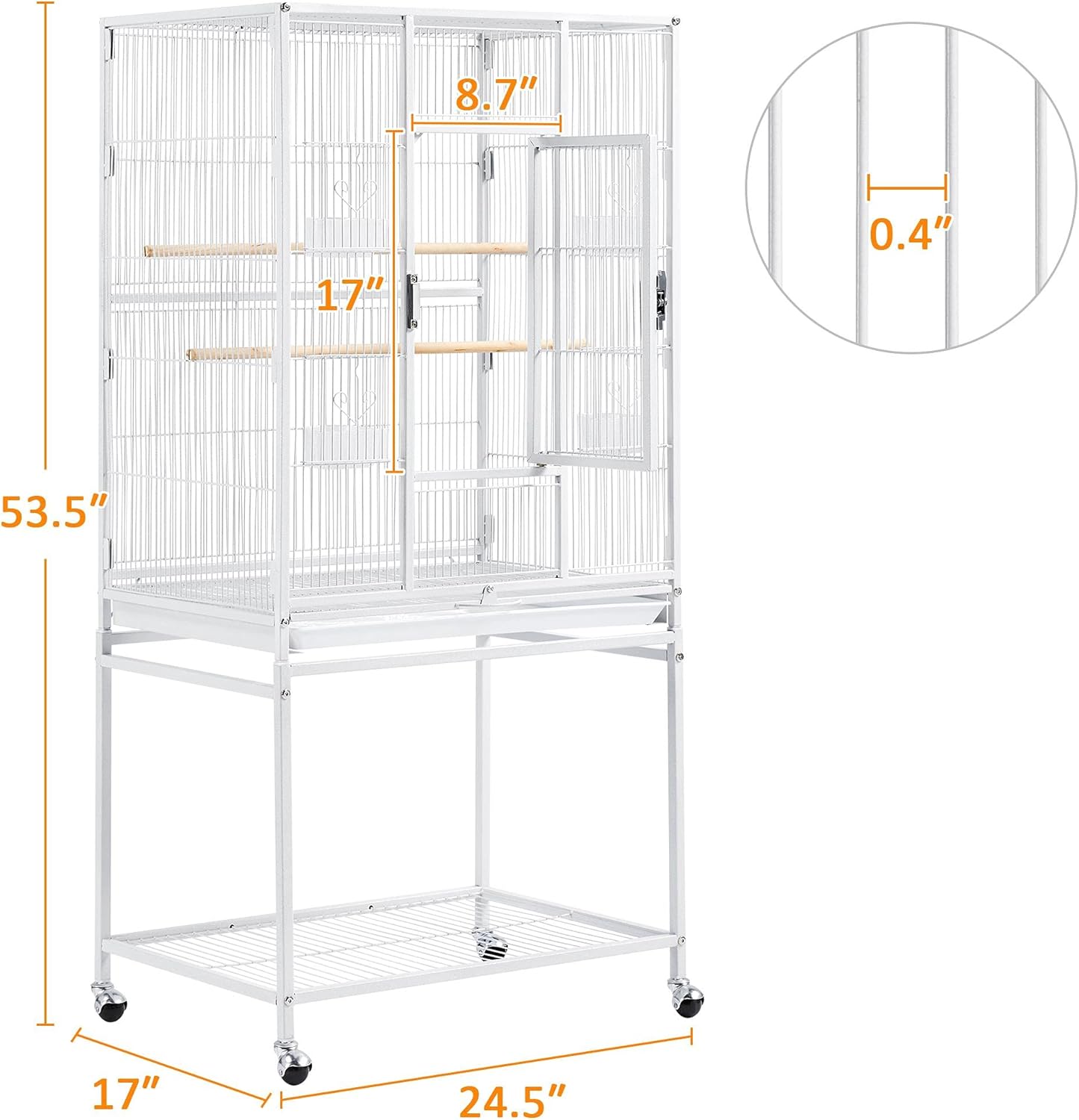 Yaheetech 54" Large Flight Bird Cage for Parrots Macaw Cockatiels Sun Parakeets Lovebird Green Cheek Conures African Grey Small Quaker Amazon Parrots with Rolling Stand, White