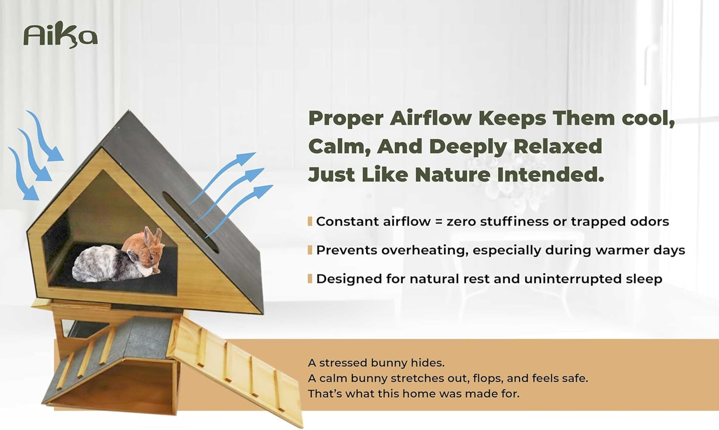 Wooden Rabbit Hideout Castle – Indoor Bunny House & Hut for Rabbits, Guinea Pigs, Chinchillas & Small Pets – Medium Size Habitat – Durable Wooden Rabbit House for Indoor & Outdoor Use