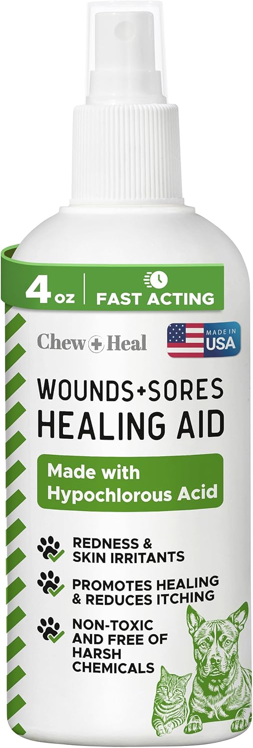Hypochlorous Acid Spray for Dogs – 4oz Dog Wound Spray for Cuts, Burns, Sores, Abrasions, and More – Non Toxic and Chemical Free HOCI Wound Care – Made in The USA