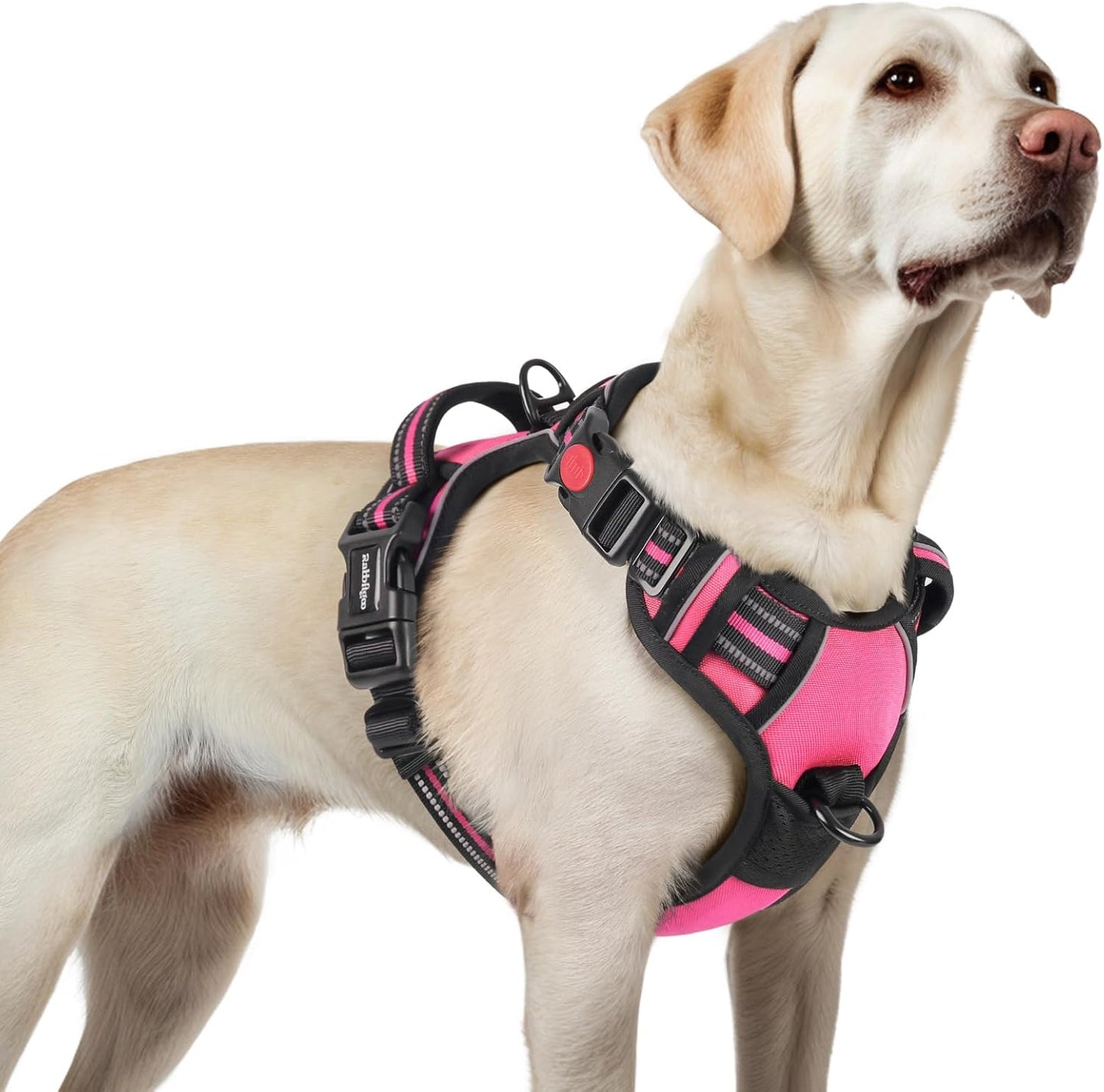 rabbitgoo Dog Harness for Large, No Pull Pet Harness with 3 Buckles, Adjustable Soft Padded Vest with Control Handle, Walking Reflective Pet Vest for Large Dogs, Rose Pink, L