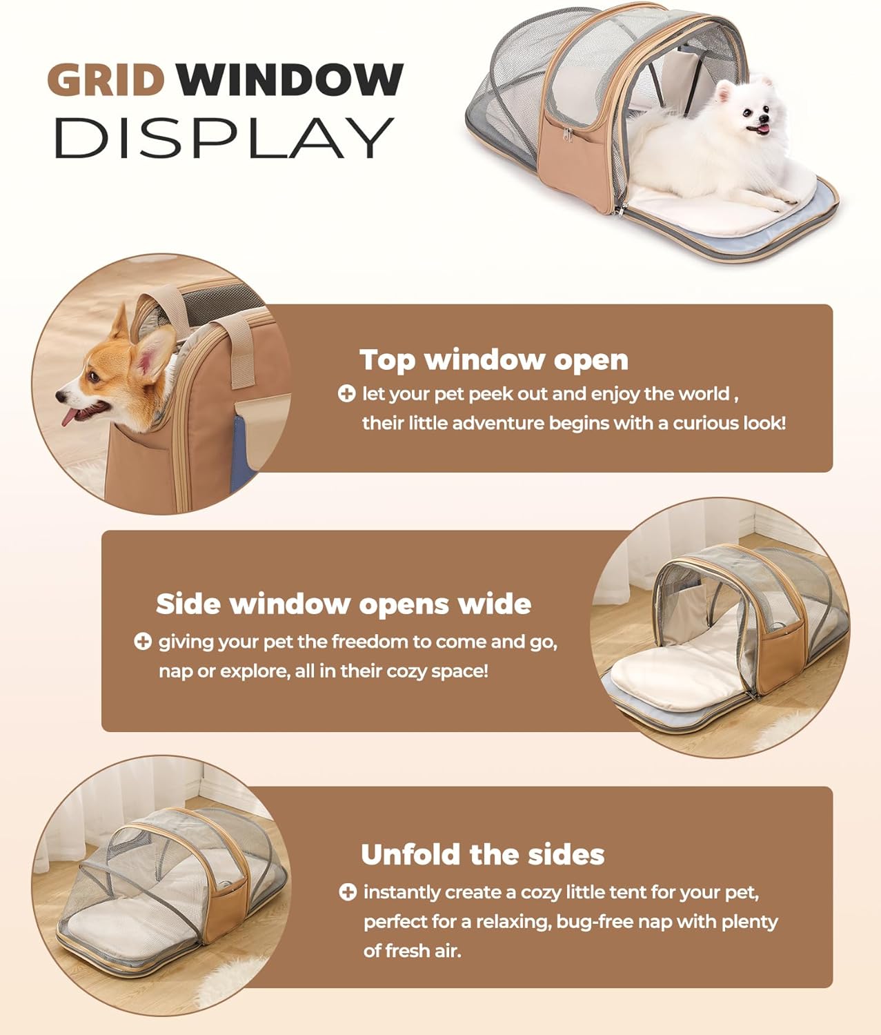 Expandable Pet Carrier Backpack, Cat Carrier Backpacks with Breathable Mesh for Cats Small Dogs Puppies Up to 25 Lbs Airline Approved Waterproof Travel Carrier with Safety Buckle for Hiking & Flights