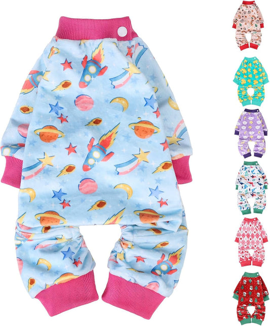 BEAUTYZOO Dog Pajamas Small Sized Dog, Summer Doggie Pajamas for Boy Girl, Soft Strechy Cotton Puppy Pjs Jammies Onesies for Men Women, Pet Jumpsuit Body Suit Cat Apparel Clothes, Blue XS