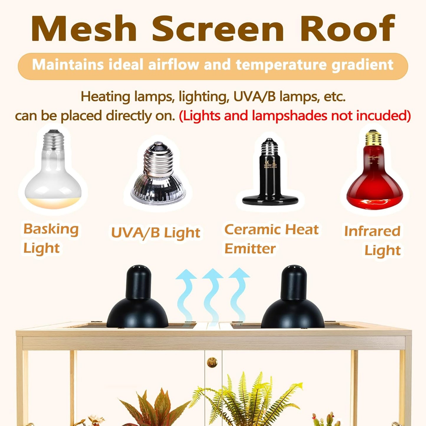 Prolee Reptile Terrarium Tank Up to 78 Gallon, Lizard Tank Bearded Dragon Tank with Metal Mesh Roof Door, Snake Tank with Lock Design (Oak, 78 Gallon Volume, 48 Inch Length)